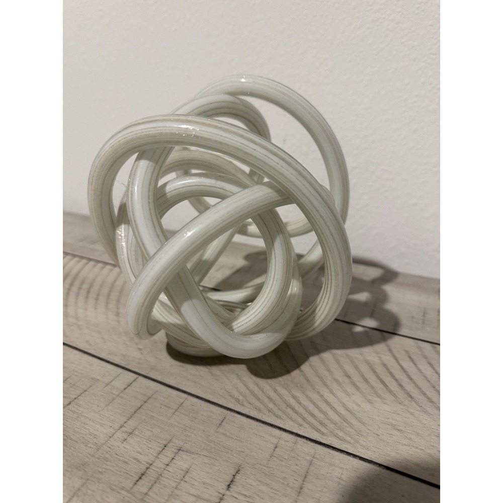 Glass Knot Sculpture White 6" Art Glass Abstract Hand-Blown Decor
